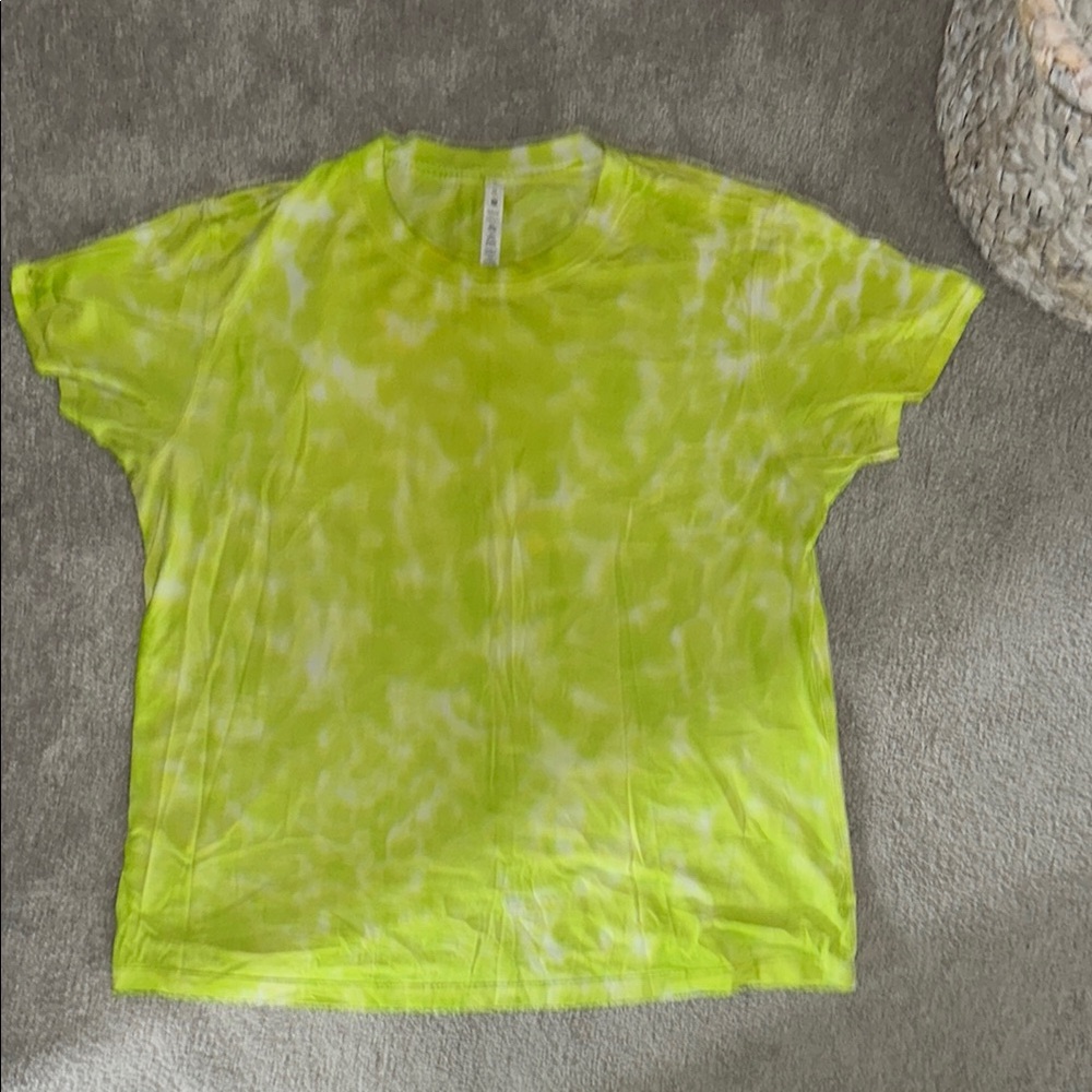 Lululemon Athletica Neon Green and White Tie-Dye Tee